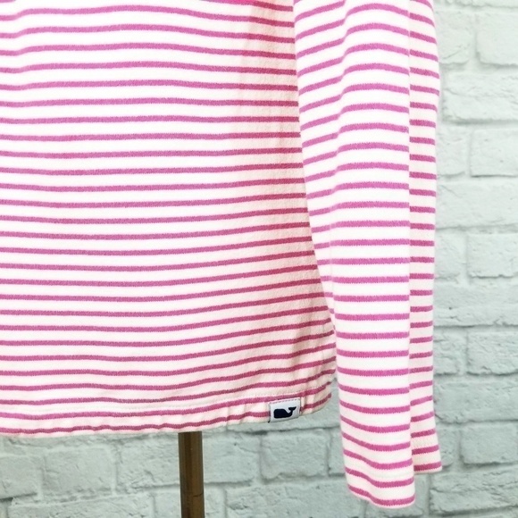 Vineyard Vines top white pink striped long sleeve chambray detail women's size S - Picture 8 of 9